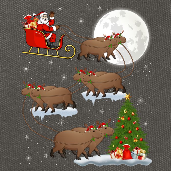 Funny Xmas Lighting Tree Santa Riding Capybara Christmas Gift Cotton Canvas Backpack