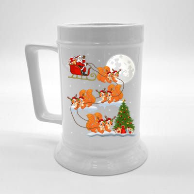 Funny Xmas Lighting Tree Santa Riding Squirrel Christmas Gift Beer Stein