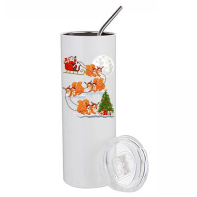 Funny Xmas Lighting Tree Santa Riding Squirrel Christmas Gift Stainless Steel Tumbler