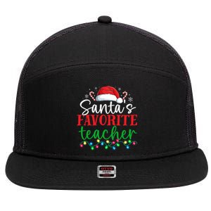 Funny Xmas Lighting SantaS Favorite Teacher Christmas Gift 7 Panel Mesh Trucker Snapback Hat