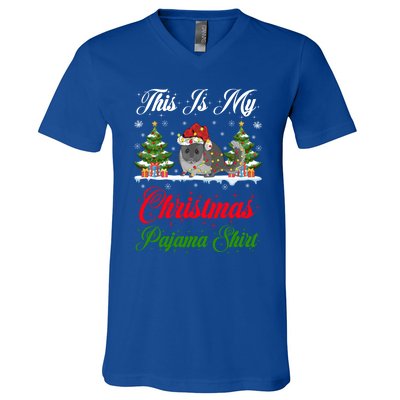 Funny Xmas Lighting This Is My Chinchillas Christmas Pajama Gift V-Neck T-Shirt