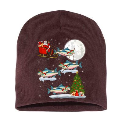 Funny Xmas Lighting Tree Santa Riding Salmon Fish Christmas Short Acrylic Beanie