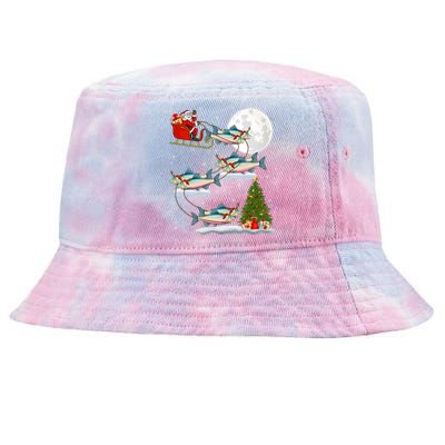 Funny Xmas Lighting Tree Santa Riding Salmon Fish Christmas Tie-Dyed Bucket Hat