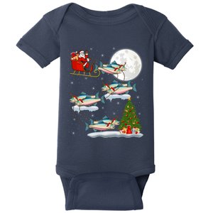 Funny Xmas Lighting Tree Santa Riding Salmon Fish Christmas Baby Bodysuit