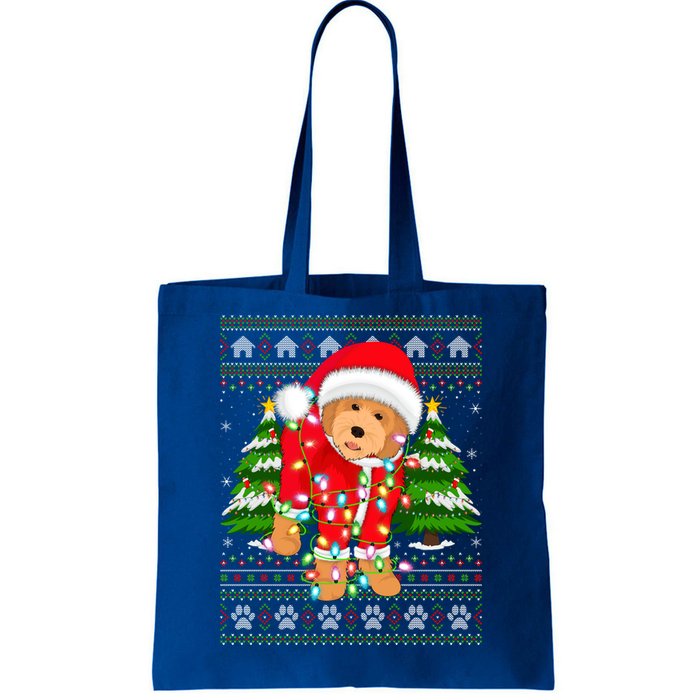 Funny Xmas Lighting Ugly Santa Goldendoodle Christmas Great Gift Tote Bag