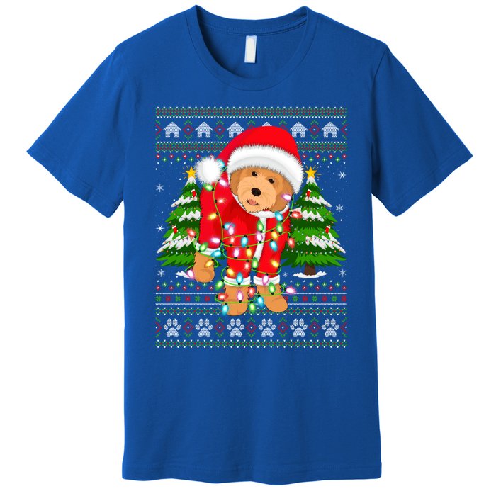 Funny Xmas Lighting Ugly Santa Goldendoodle Christmas Great Gift Premium T-Shirt