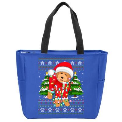 Funny Xmas Lighting Ugly Santa Goldendoodle Christmas Great Gift Zip Tote Bag