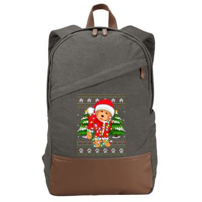 Funny Xmas Lighting Ugly Santa Goldendoodle Christmas Great Gift Cotton Canvas Backpack