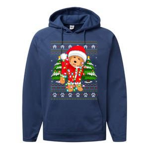 Funny Xmas Lighting Ugly Santa Goldendoodle Christmas Great Gift Performance Fleece Hoodie