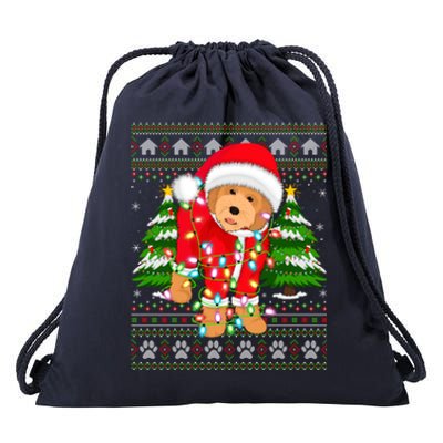 Funny Xmas Lighting Ugly Santa Goldendoodle Christmas Great Gift Drawstring Bag