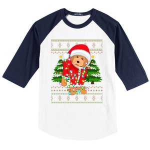 Funny Xmas Lighting Ugly Santa Goldendoodle Christmas Great Gift Baseball Sleeve Shirt