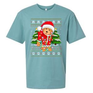 Funny Xmas Lighting Ugly Santa Goldendoodle Christmas Great Gift Sueded Cloud Jersey T-Shirt