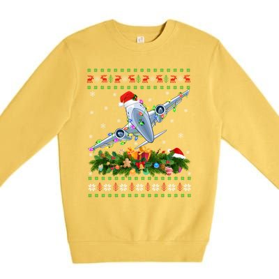 Funny Xmas Lighting Tree Santa Ugly Airplane Christmas Cute Gift Premium Crewneck Sweatshirt