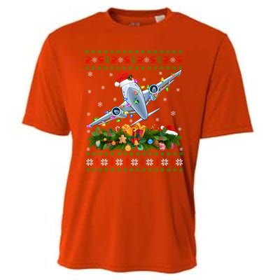 Funny Xmas Lighting Tree Santa Ugly Airplane Christmas Cute Gift Cooling Performance Crew T-Shirt