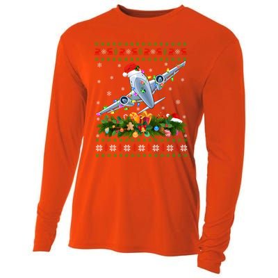 Funny Xmas Lighting Tree Santa Ugly Airplane Christmas Cute Gift Cooling Performance Long Sleeve Crew