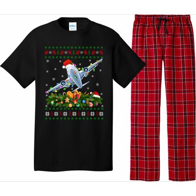 Funny Xmas Lighting Tree Santa Ugly Airplane Christmas Cute Gift Pajama Set