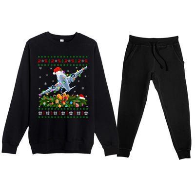 Funny Xmas Lighting Tree Santa Ugly Airplane Christmas Cute Gift Premium Crewneck Sweatsuit Set