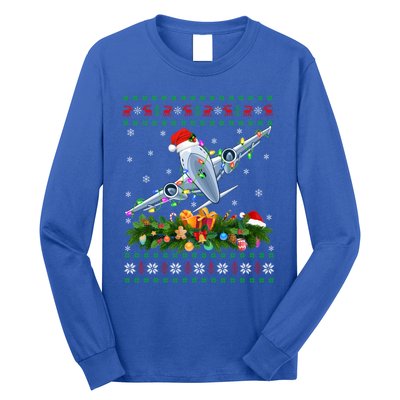 Funny Xmas Lighting Tree Santa Ugly Airplane Christmas Cute Gift Long Sleeve Shirt