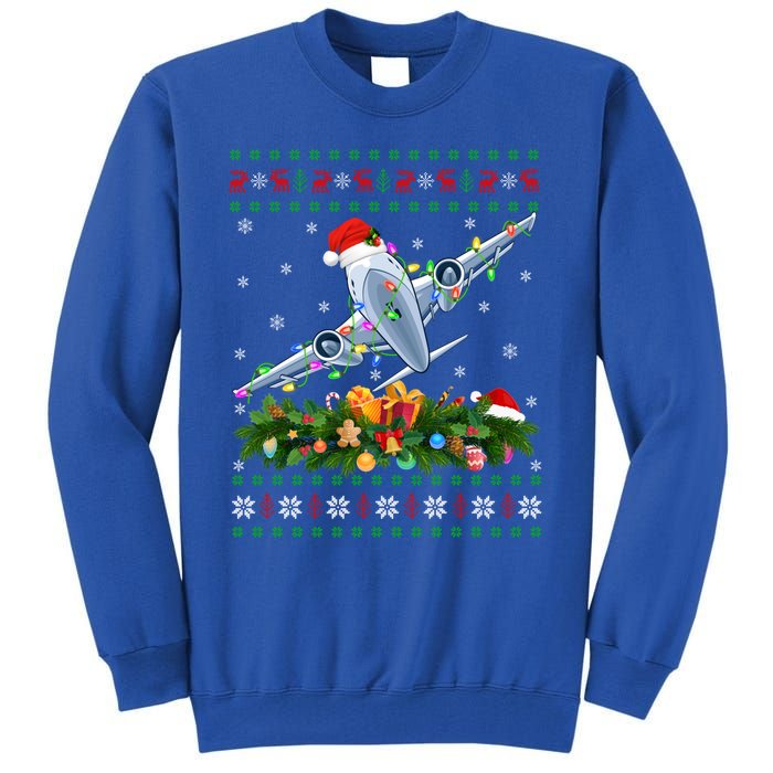 Funny Xmas Lighting Tree Santa Ugly Airplane Christmas Cute Gift Tall Sweatshirt