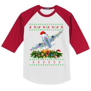 Funny Xmas Lighting Tree Santa Ugly Airplane Christmas Cute Gift Kids Colorblock Raglan Jersey