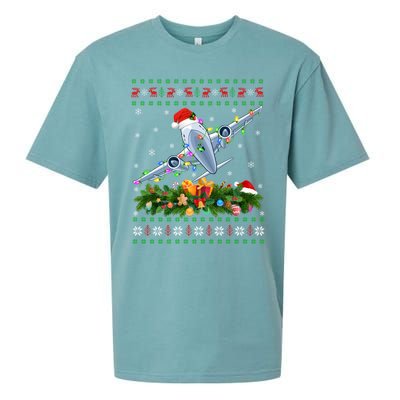 Funny Xmas Lighting Tree Santa Ugly Airplane Christmas Cute Gift Sueded Cloud Jersey T-Shirt