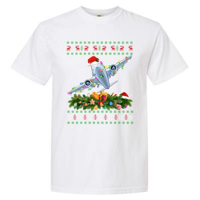 Funny Xmas Lighting Tree Santa Ugly Airplane Christmas Cute Gift Garment-Dyed Heavyweight T-Shirt