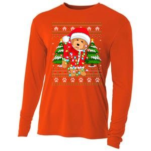 Funny Xmas Lighting Ugly Santa Goldendoodle Christmas Gift Cooling Performance Long Sleeve Crew