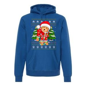 Funny Xmas Lighting Ugly Santa Goldendoodle Christmas Gift Premium Hoodie