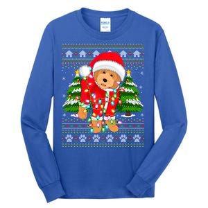 Funny Xmas Lighting Ugly Santa Goldendoodle Christmas Gift Tall Long Sleeve T-Shirt