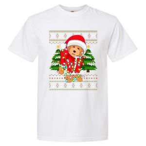 Funny Xmas Lighting Ugly Santa Goldendoodle Christmas Gift Garment-Dyed Heavyweight T-Shirt