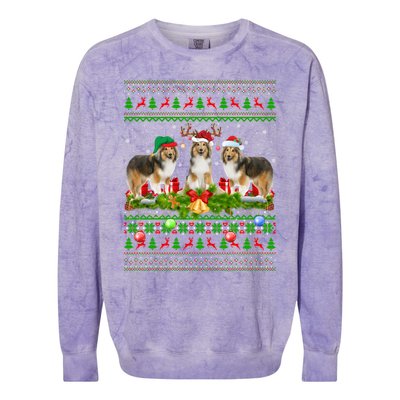 Funny Xmas Lighting Santa Ugly Shetland Sheepdog Christmas Meaningful Gift Colorblast Crewneck Sweatshirt