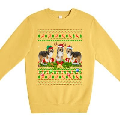 Funny Xmas Lighting Santa Ugly Shetland Sheepdog Christmas Meaningful Gift Premium Crewneck Sweatshirt