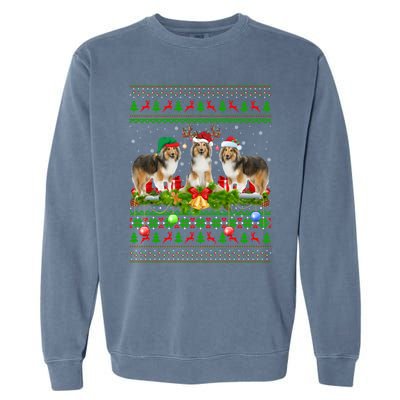 Funny Xmas Lighting Santa Ugly Shetland Sheepdog Christmas Meaningful Gift Garment-Dyed Sweatshirt