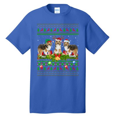 Funny Xmas Lighting Santa Ugly Shetland Sheepdog Christmas Meaningful Gift Tall T-Shirt