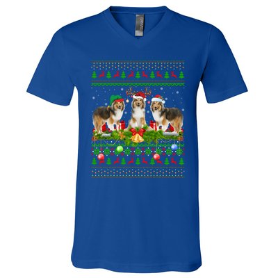 Funny Xmas Lighting Santa Ugly Shetland Sheepdog Christmas Meaningful Gift V-Neck T-Shirt