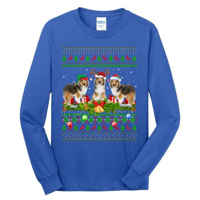 Funny Xmas Lighting Santa Ugly Shetland Sheepdog Christmas Meaningful Gift Tall Long Sleeve T-Shirt