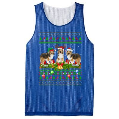 Funny Xmas Lighting Santa Ugly Shetland Sheepdog Christmas Meaningful Gift Mesh Reversible Basketball Jersey Tank