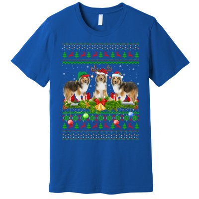 Funny Xmas Lighting Santa Ugly Shetland Sheepdog Christmas Meaningful Gift Premium T-Shirt