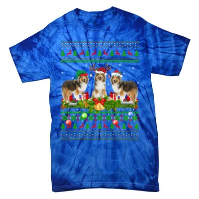 Funny Xmas Lighting Santa Ugly Shetland Sheepdog Christmas Meaningful Gift Tie-Dye T-Shirt