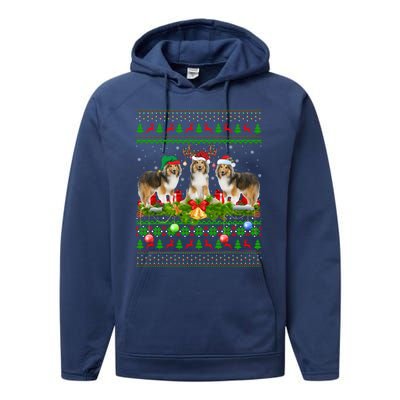 Funny Xmas Lighting Santa Ugly Shetland Sheepdog Christmas Meaningful Gift Performance Fleece Hoodie