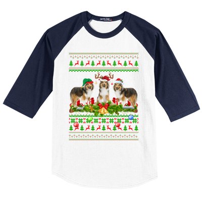 Funny Xmas Lighting Santa Ugly Shetland Sheepdog Christmas Meaningful Gift Baseball Sleeve Shirt