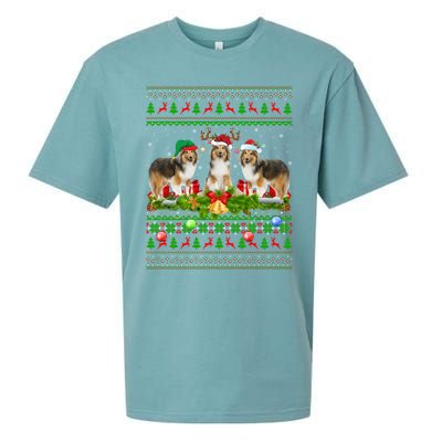 Funny Xmas Lighting Santa Ugly Shetland Sheepdog Christmas Meaningful Gift Sueded Cloud Jersey T-Shirt