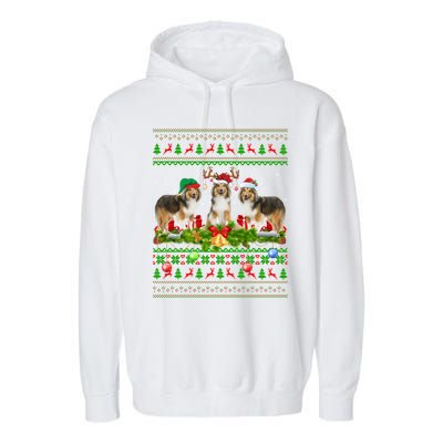 Funny Xmas Lighting Santa Ugly Shetland Sheepdog Christmas Meaningful Gift Garment-Dyed Fleece Hoodie