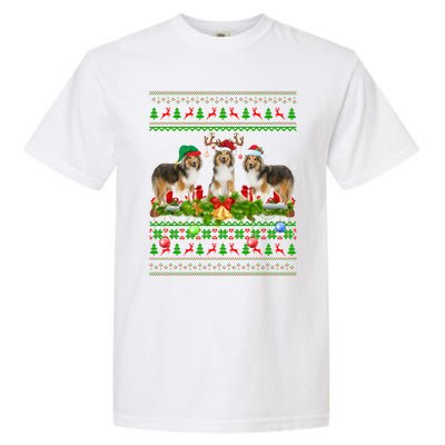 Funny Xmas Lighting Santa Ugly Shetland Sheepdog Christmas Meaningful Gift Garment-Dyed Heavyweight T-Shirt