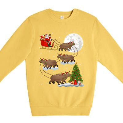 Funny Xmas Lighting Tree Santa Riding Capybara Christmas Gift Premium Crewneck Sweatshirt