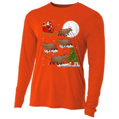 Funny Xmas Lighting Tree Santa Riding Capybara Christmas Gift Cooling Performance Long Sleeve Crew