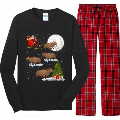 Funny Xmas Lighting Tree Santa Riding Capybara Christmas Gift Long Sleeve Pajama Set