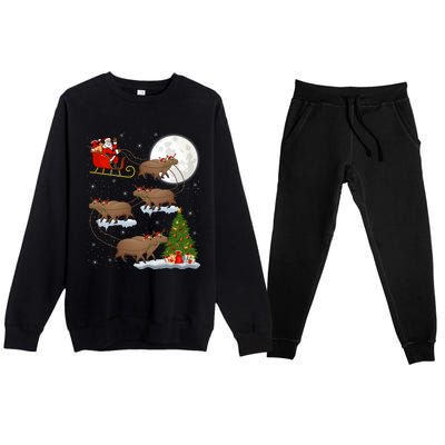 Funny Xmas Lighting Tree Santa Riding Capybara Christmas Gift Premium Crewneck Sweatsuit Set