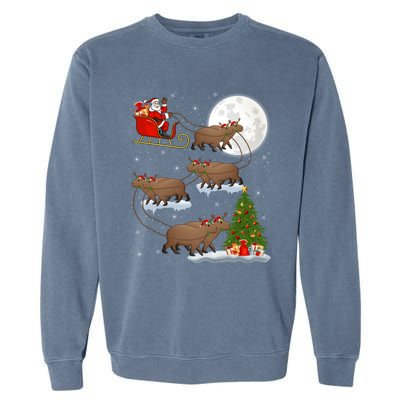 Funny Xmas Lighting Tree Santa Riding Capybara Christmas Gift Garment-Dyed Sweatshirt