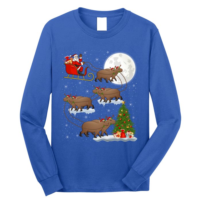 Funny Xmas Lighting Tree Santa Riding Capybara Christmas Gift Long Sleeve Shirt